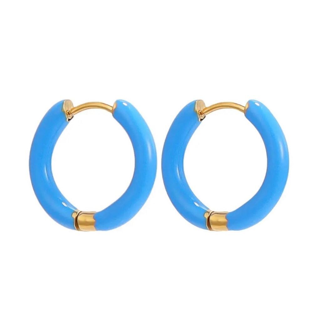 Blue enamel Hoop Earrings Q956